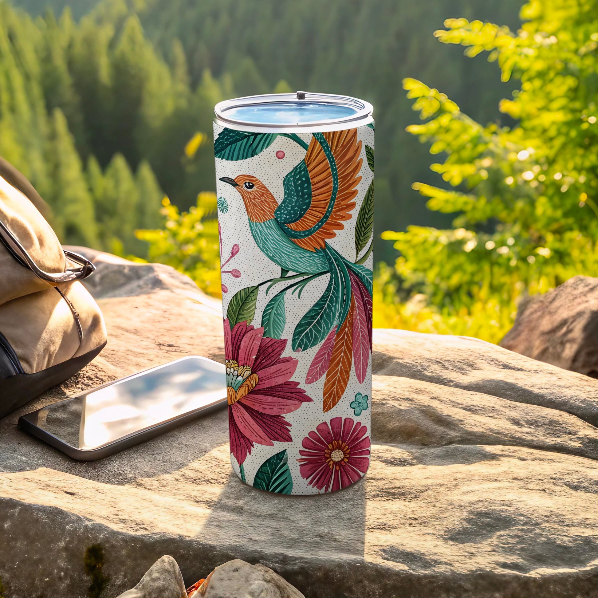 Colorful Bird and Flower Design Insulated Tumbler product