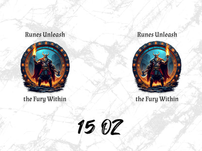 Norse Warrior Art Print, Runes Unleash the Fury Within, Fantasy Wall Decor, 15 Oz Canvas
