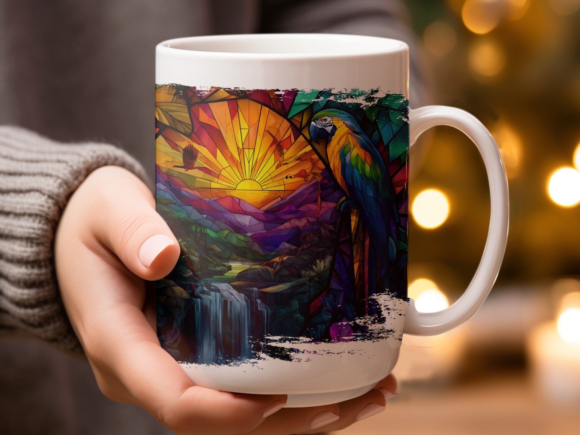 Stunning Vibrant Parrot and Waterfall Design Mug product