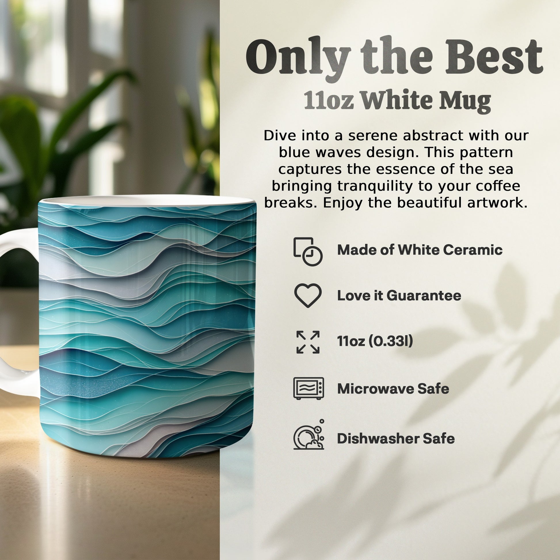Blue Waves Abstract Design 11oz White Mug product