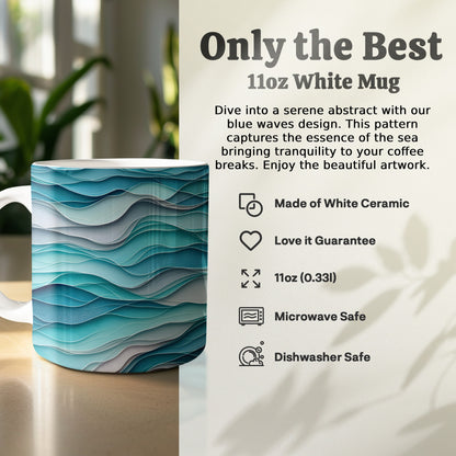 Blue Waves Abstract Design 11oz White Mug product