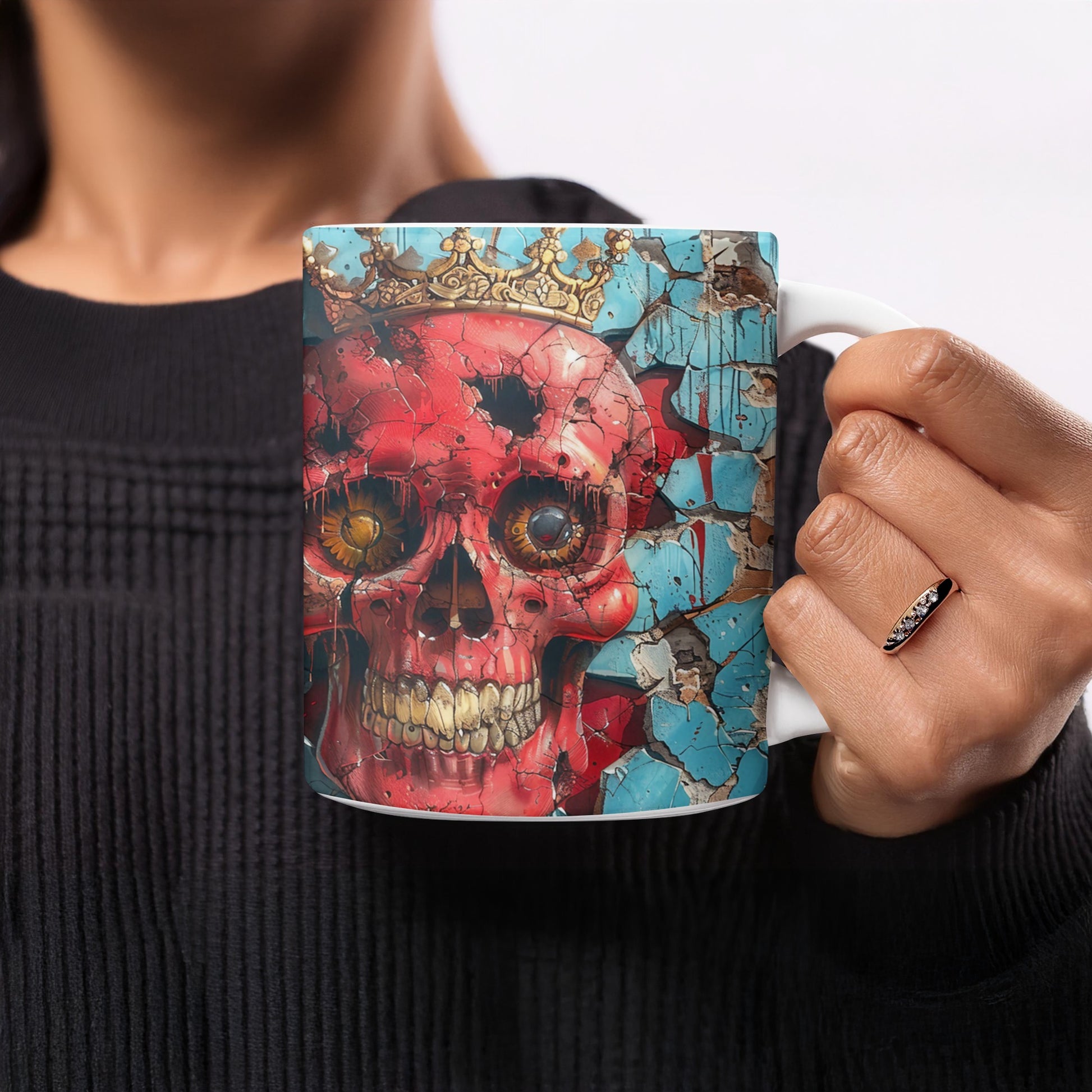 Vibrant red skull with crown ceramic mug product
