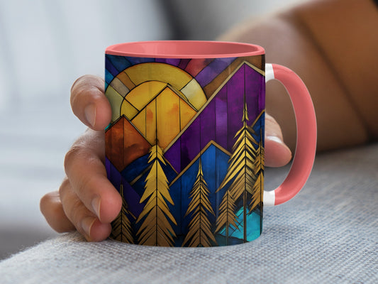 Colorful Geometric Sunrise Mountain Scene Mug product