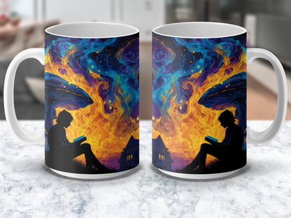 Colorful Phoenix and Silhouette Art Mug, Vibrant Fire and Fantasy Art Coffee Cup, Unique Gift Idea