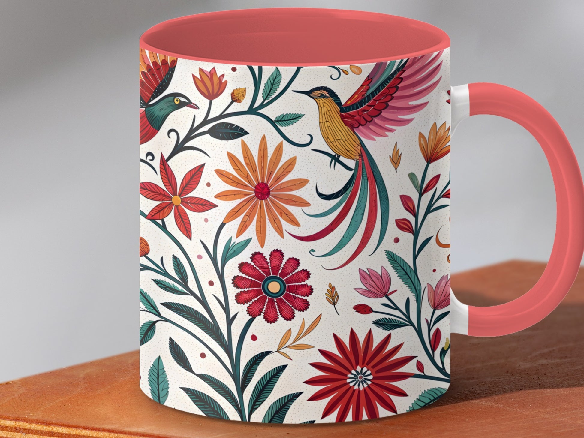 Nature Inspired Vibrant Bird and Floral Print Mug product