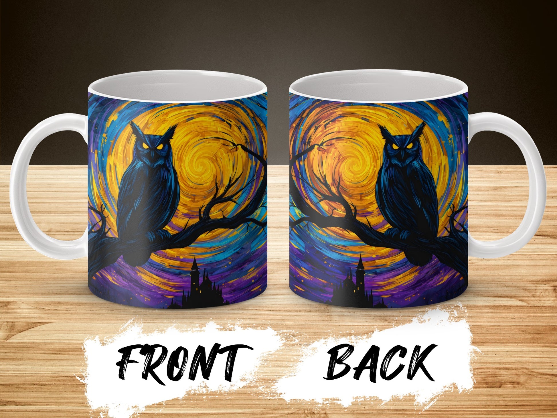 Colorful Owl Mug, Van Gogh Starry Night Inspired, Artistic Coffee Cup, Unique Gift Idea