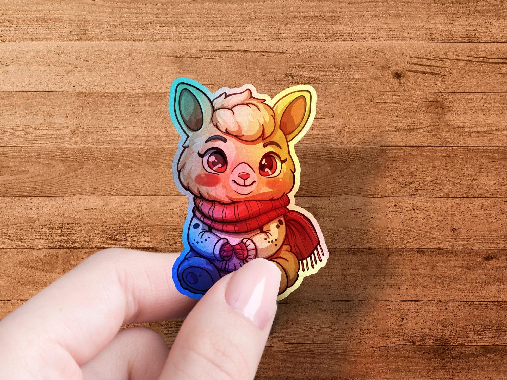 Cute Llama Sticker with Red Scarf and Blue Pants product