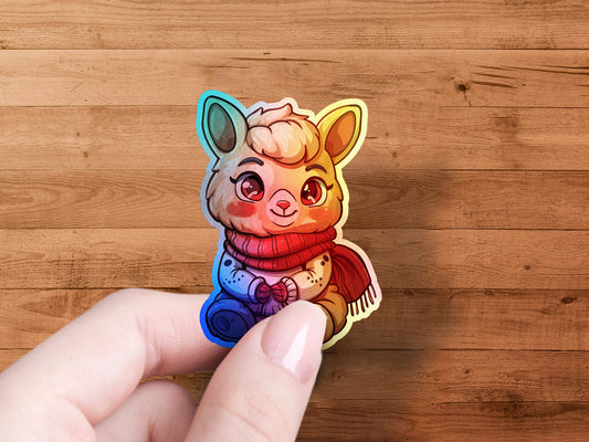 Cute Llama Sticker with Red Scarf and Blue Pants product