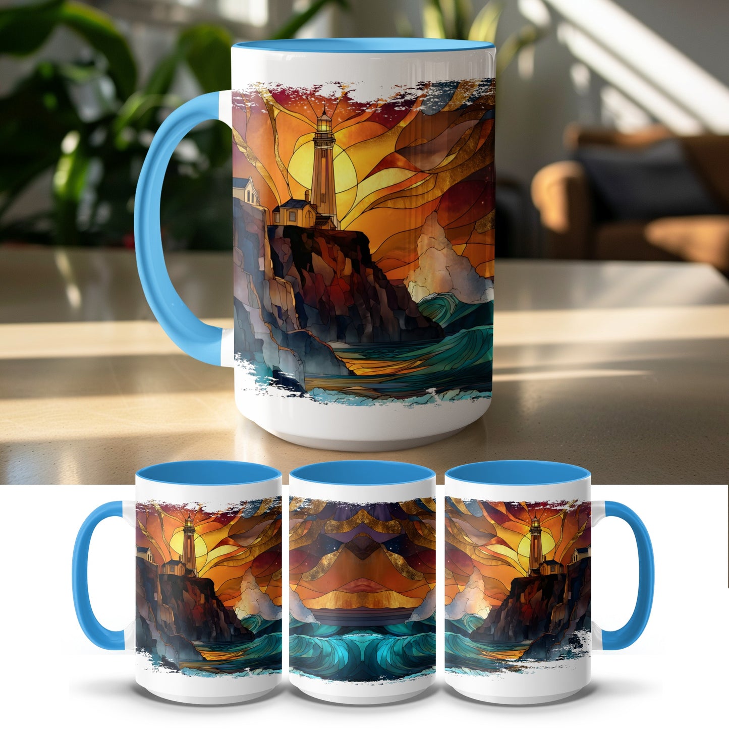 Vibrant Lighthouse and Ocean Scene Mug product type