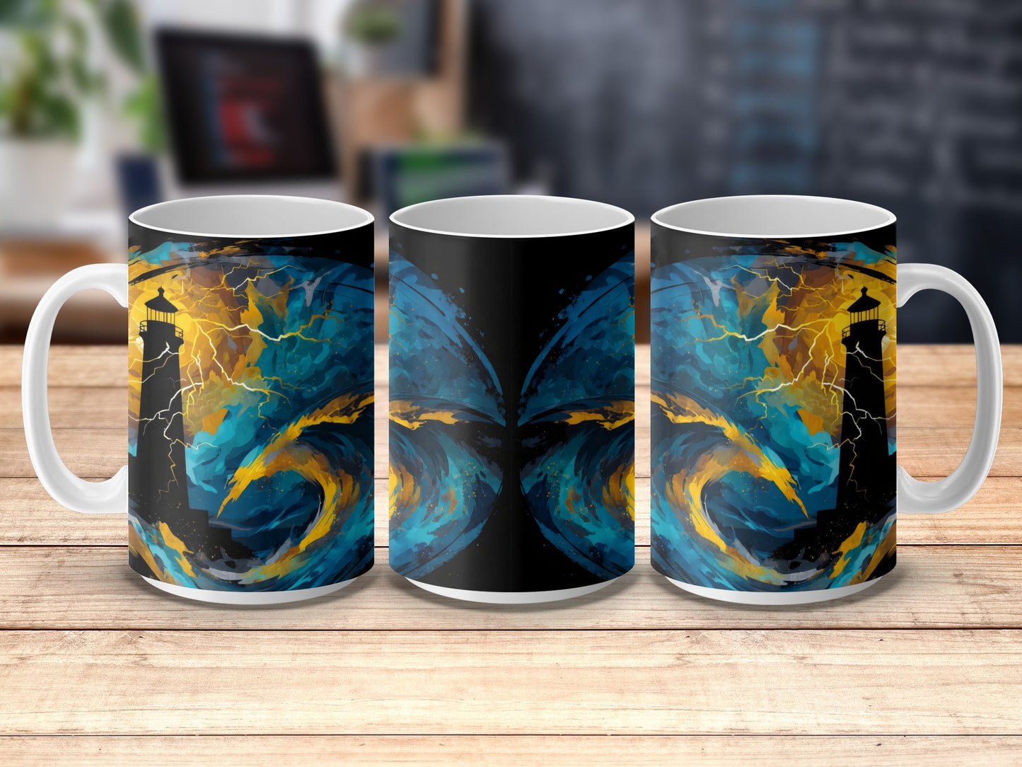 Abstract Art Coffee Mugs, Van Gogh Inspired Swirl Design, Colorful Ceramic Cups, Unique Artistic Kitchen Decor, Set of 3