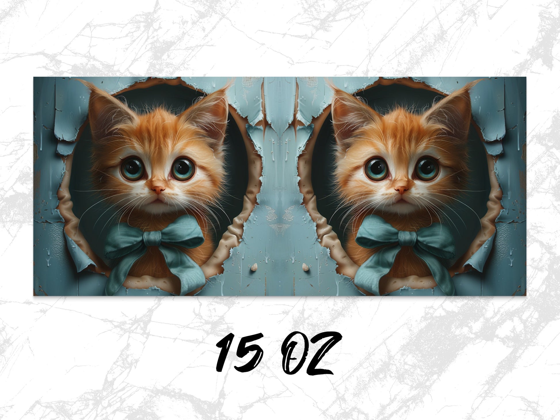 Whimsical Cat Art Print, Symmetrical Kitten Illustration, Orange Tabby with Bow Tie, Unique Wall Decor, Gift for Cat Lovers 15 Oz