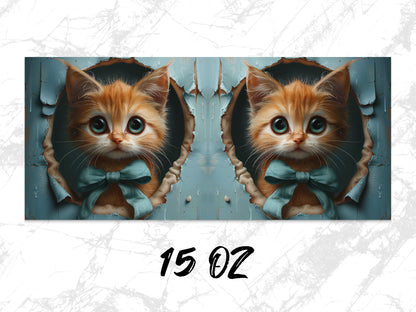 Whimsical Cat Art Print, Symmetrical Kitten Illustration, Orange Tabby with Bow Tie, Unique Wall Decor, Gift for Cat Lovers 15 Oz