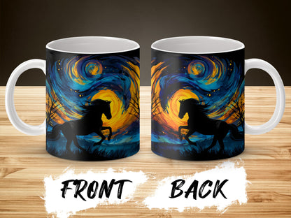 Van Gogh Starry Night Horse Mug, Artistic Coffee Cup with Horse Silhouette, Unique Gift for Art Lovers