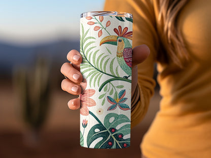 Colorful Tropical Bird and Foliage Design Tumbler product