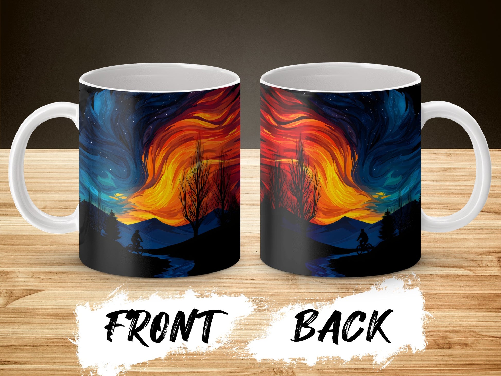 Colorful Nature Landscape Mug, Artistic Forest Fire Design, Unique Gift Coffee Cup, Vibrant Art Print