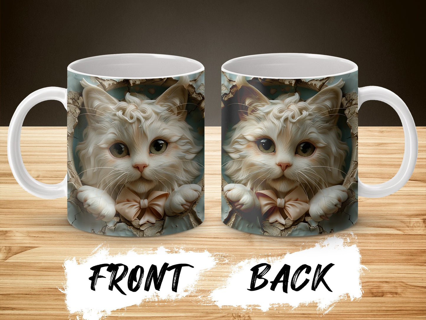 Cute Cat Mug with Floral Design, Kitten Coffee Cup, Cat Lover Gift, Double-Sided Print Mug, Pet Theme Drinkware