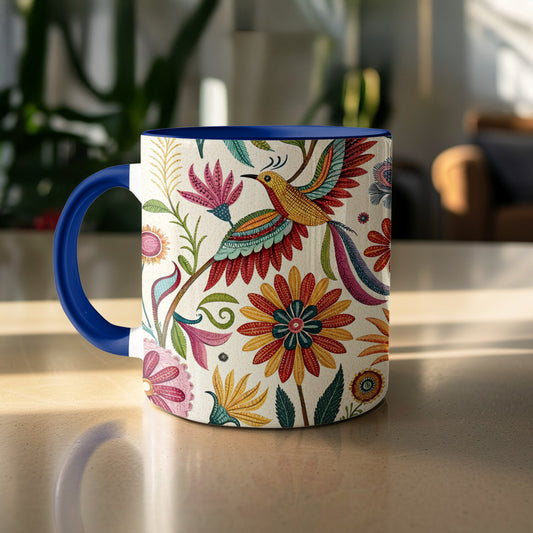 Colorful Floral and Bird Design Coffee Mug product