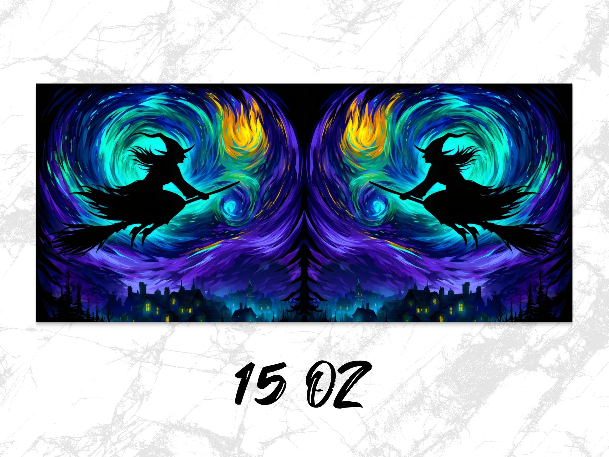 Colorful Witch and Cat Digital Art Print, Abstract Witchcraft Wall Art, Magical Decor, Fantasy Art Poster, Dual Canvas Set 15 Oz