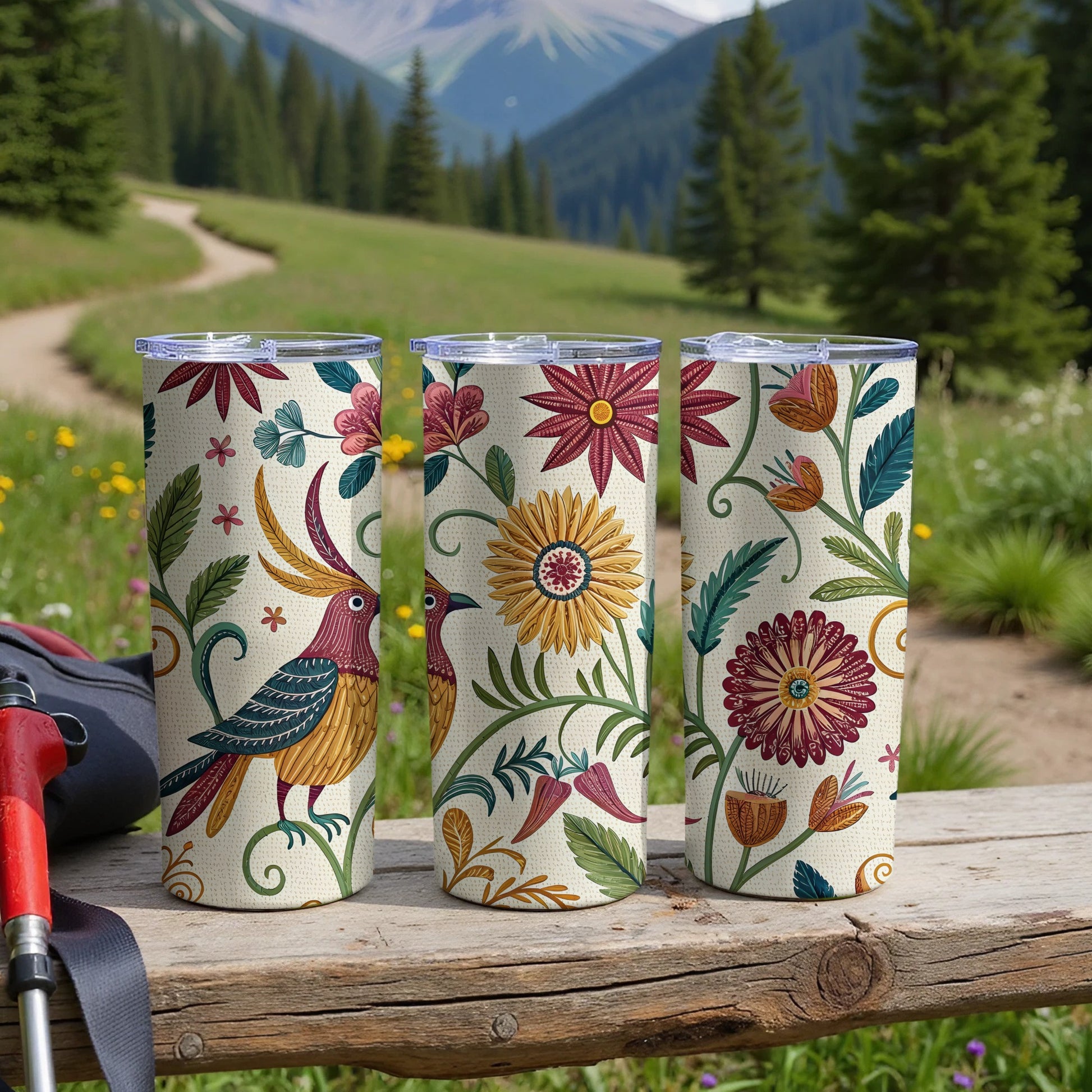 Colorful Floral and Bird Design Tumbler product