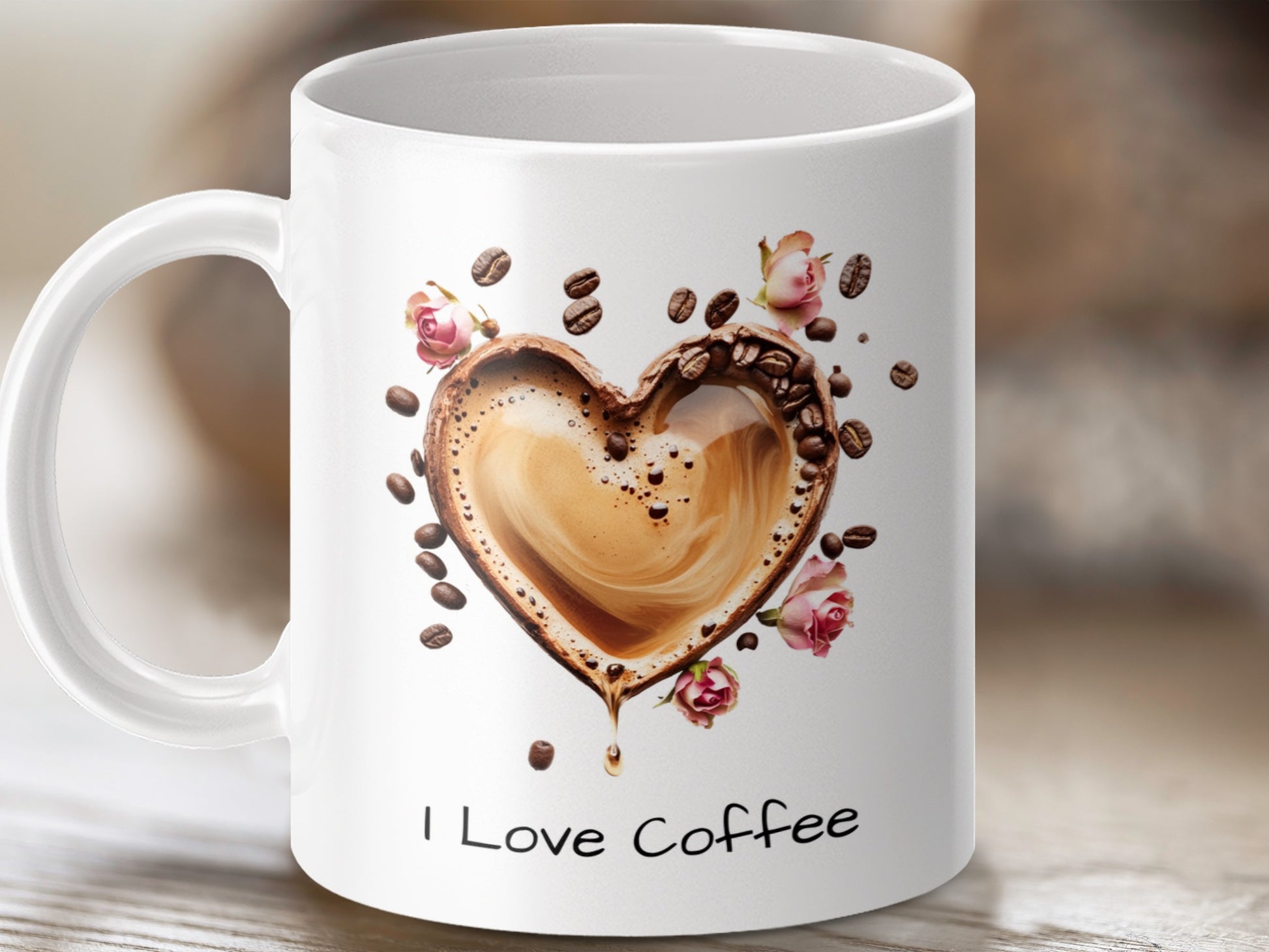 Heart Shape Coffee Pattern with Roses Mug product type