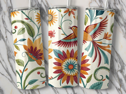 Colorful Floral and Bird Design Tumbler product type