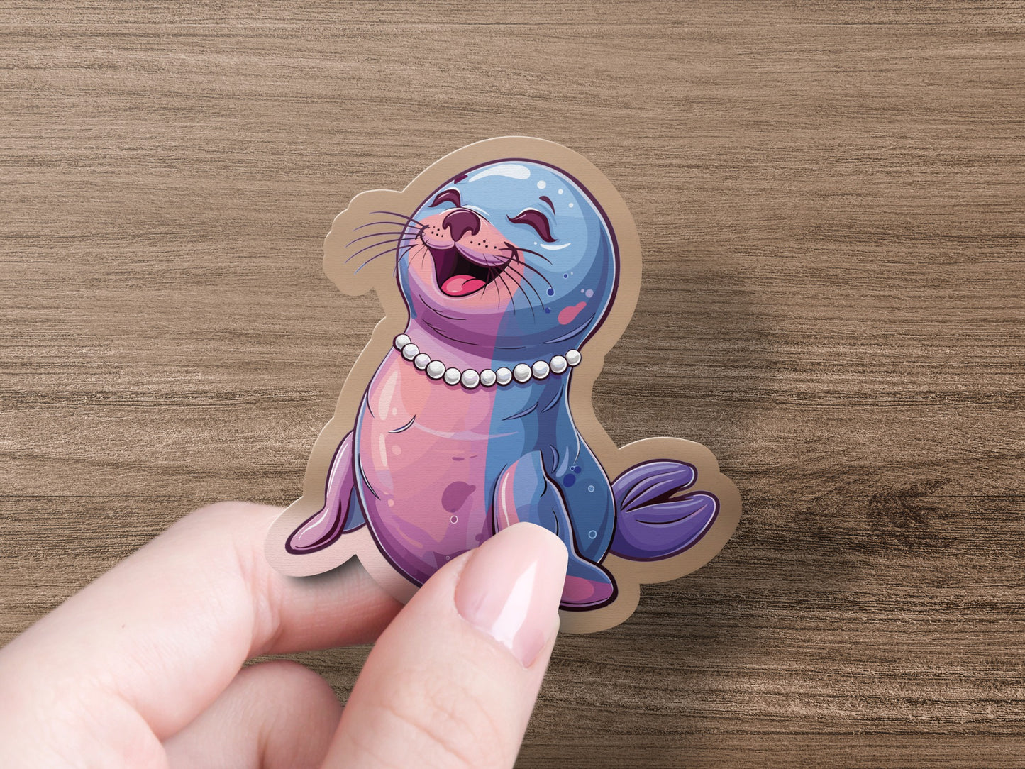 Adorable Smiling Seal with Pearl Necklace Sticker Product