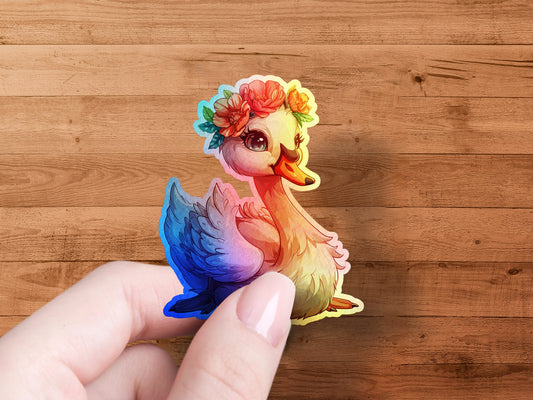 Colorful Swan with Flower Crown Sticker product type