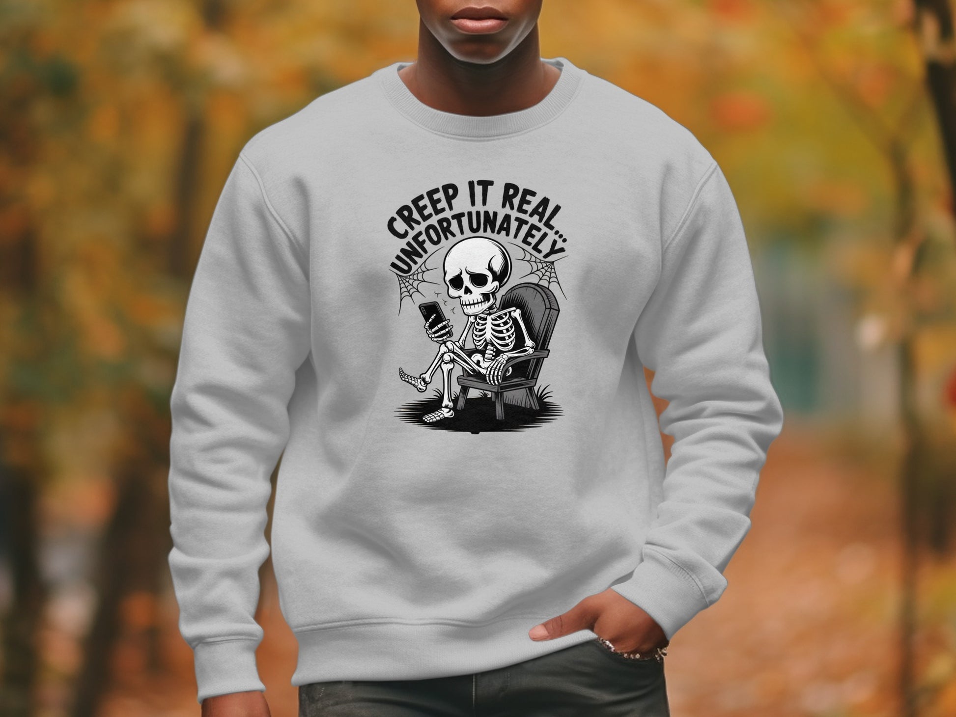 Creepy Skeleton Sweatshirt Halloween Vibes Clothing product
