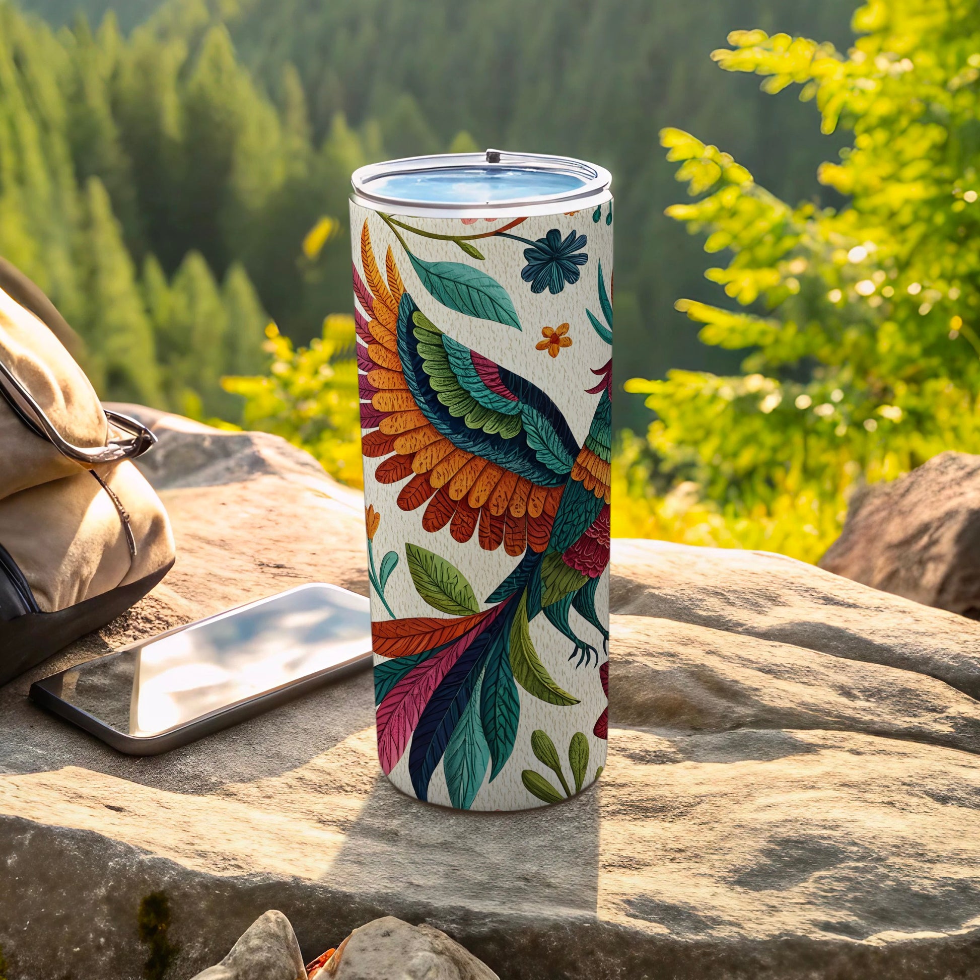 Colorful Bird Design Travel Mug for Outdoor Enthusiasts product