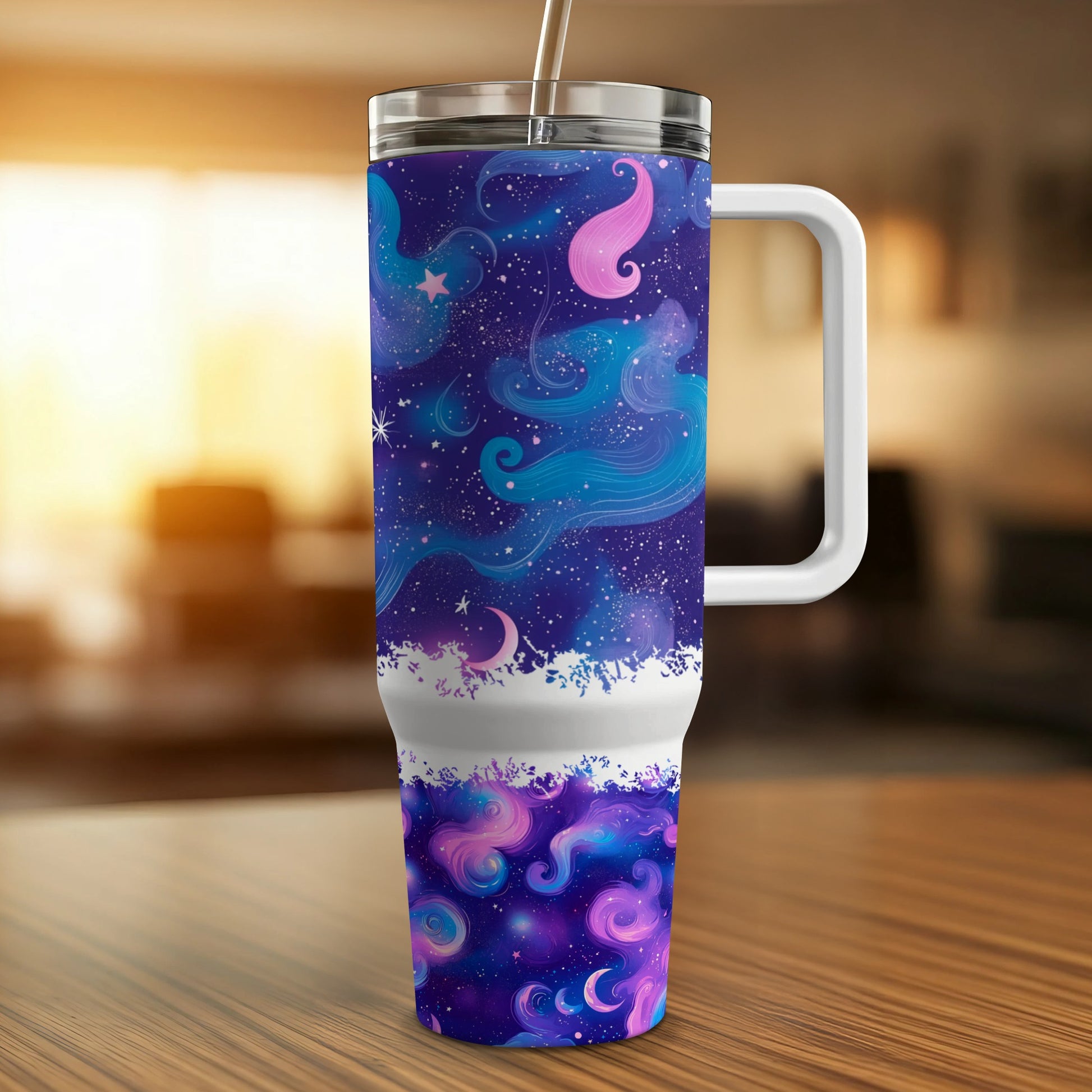 Galaxy Print Insulated Tumbler, Stainless Steel Travel Mug, Celestial Stars and Waves Design, Unique Coffee Cup, Gift Idea