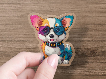 Colorful Corgi with Sunglasses Sticker product type