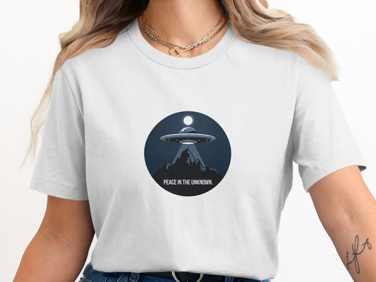 Peace In The Unknown Alien UFO Graphic Shirt product