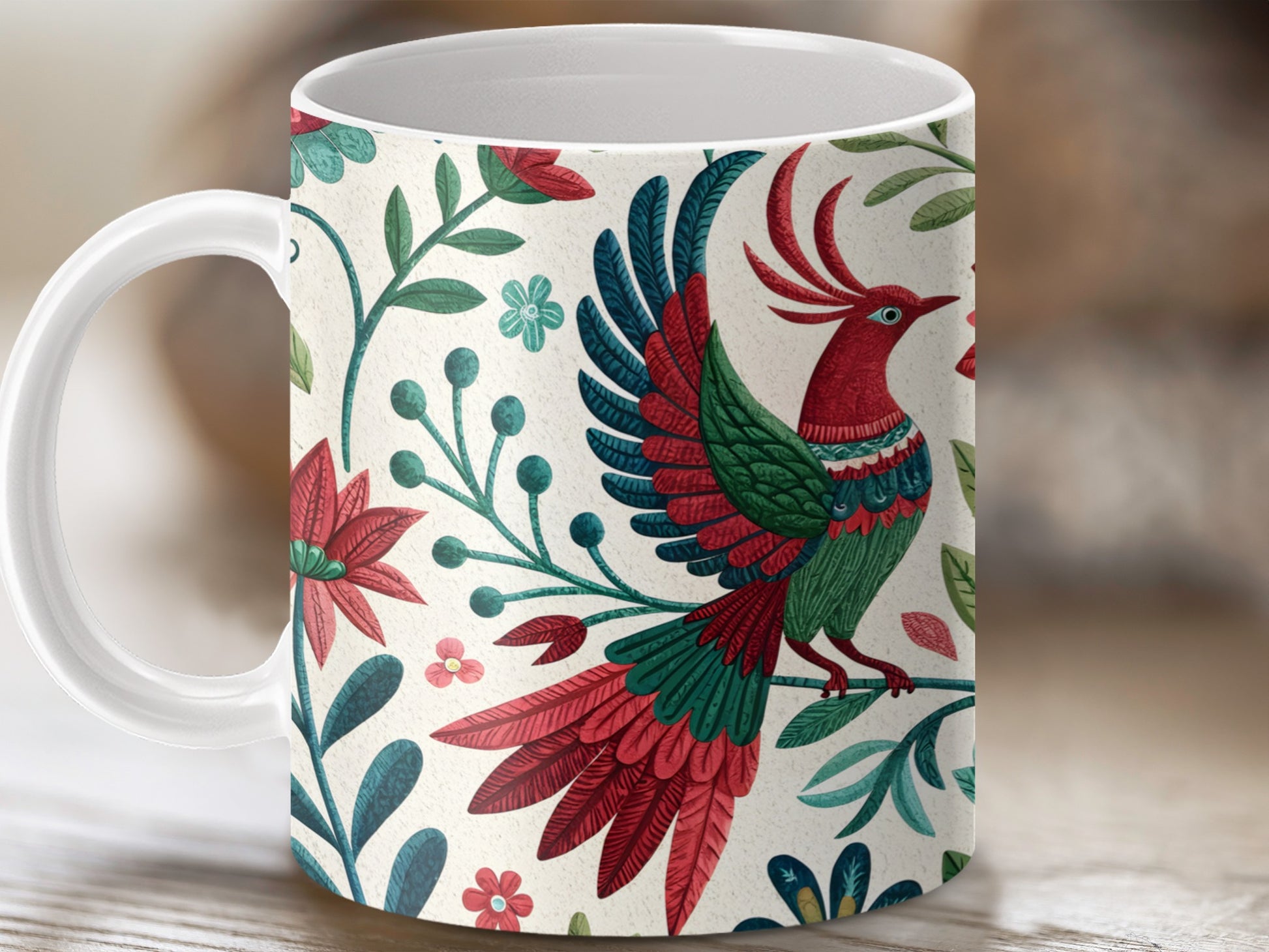 Colorful Bird and Floral Art Design Mug product type