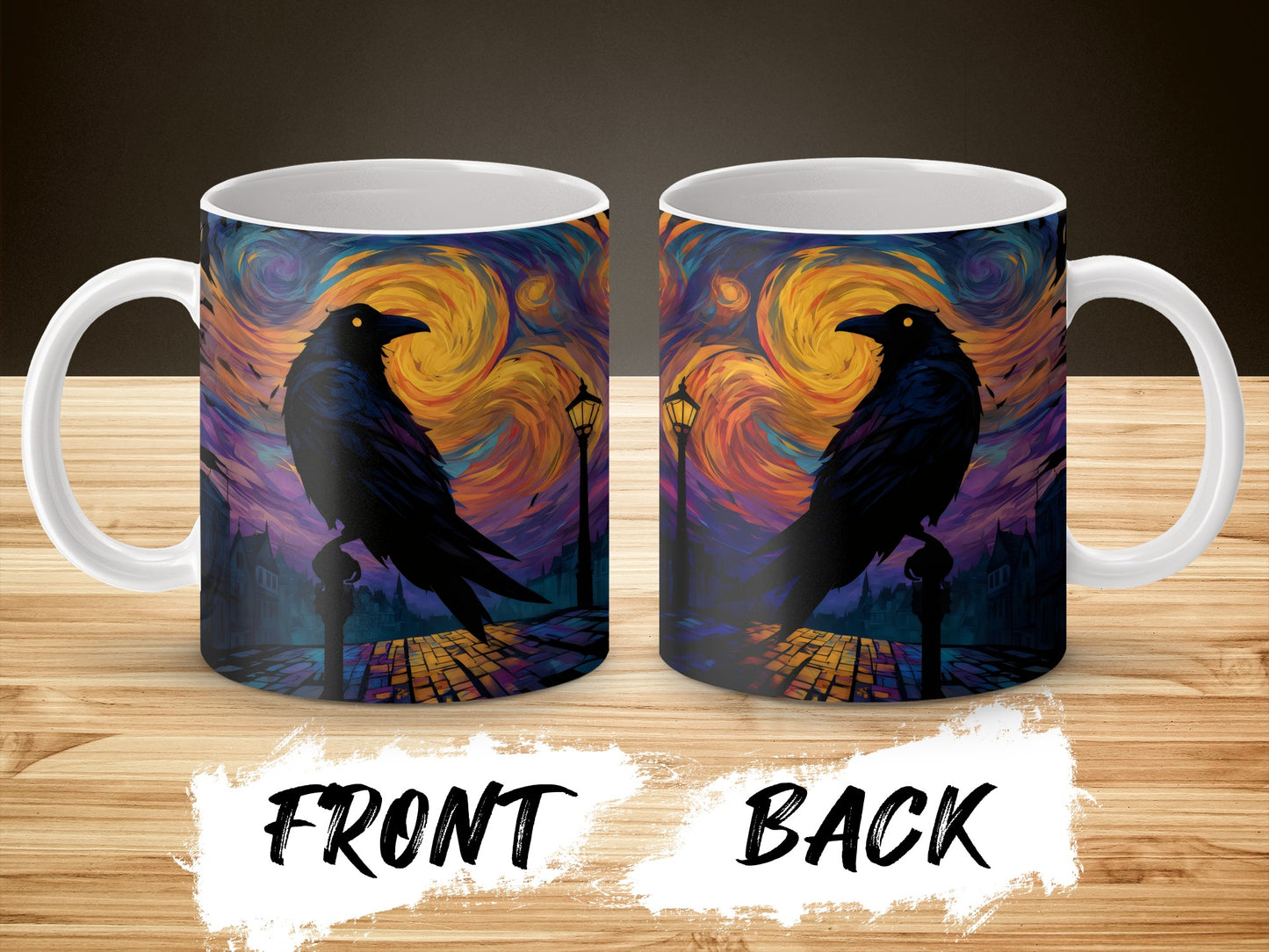 Raven and Starry Night Coffee Mug, Van Gogh Inspired Artistic Mug, Unique Whimsical Kitchen Decor, Gift Idea for Art Lovers
