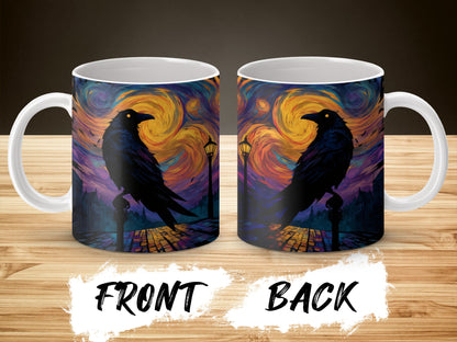 Raven and Starry Night Coffee Mug, Van Gogh Inspired Artistic Mug, Unique Whimsical Kitchen Decor, Gift Idea for Art Lovers