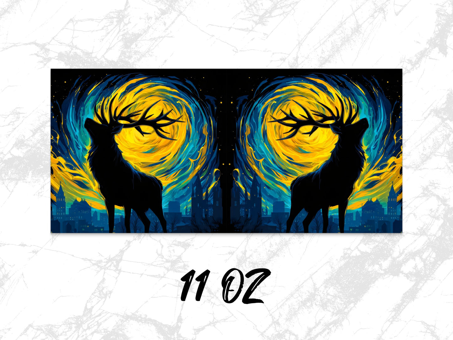 Deer Silhouette Moonlight Art Print, Abstract Wildlife Poster, Vibrant Home Decor, 11 Oz