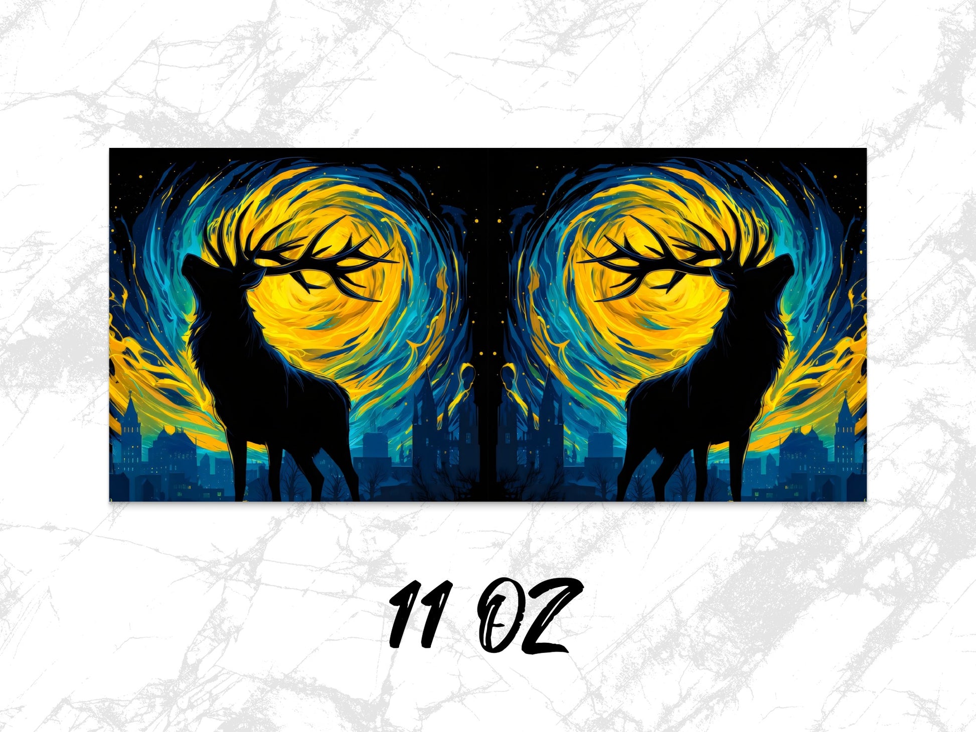 Deer Silhouette Moonlight Art Print, Abstract Wildlife Poster, Vibrant Home Decor, 11 Oz