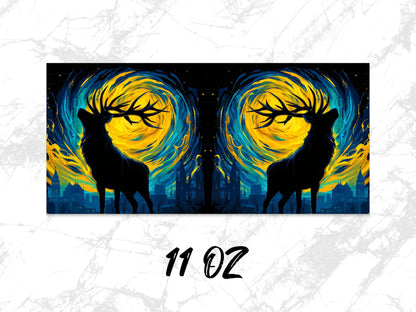 Deer Silhouette Moonlight Art Print, Abstract Wildlife Poster, Vibrant Home Decor, 11 Oz