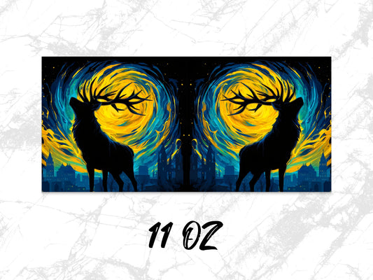 Deer Silhouette Moonlight Art Print, Abstract Wildlife Poster, Vibrant Home Decor, 11 Oz