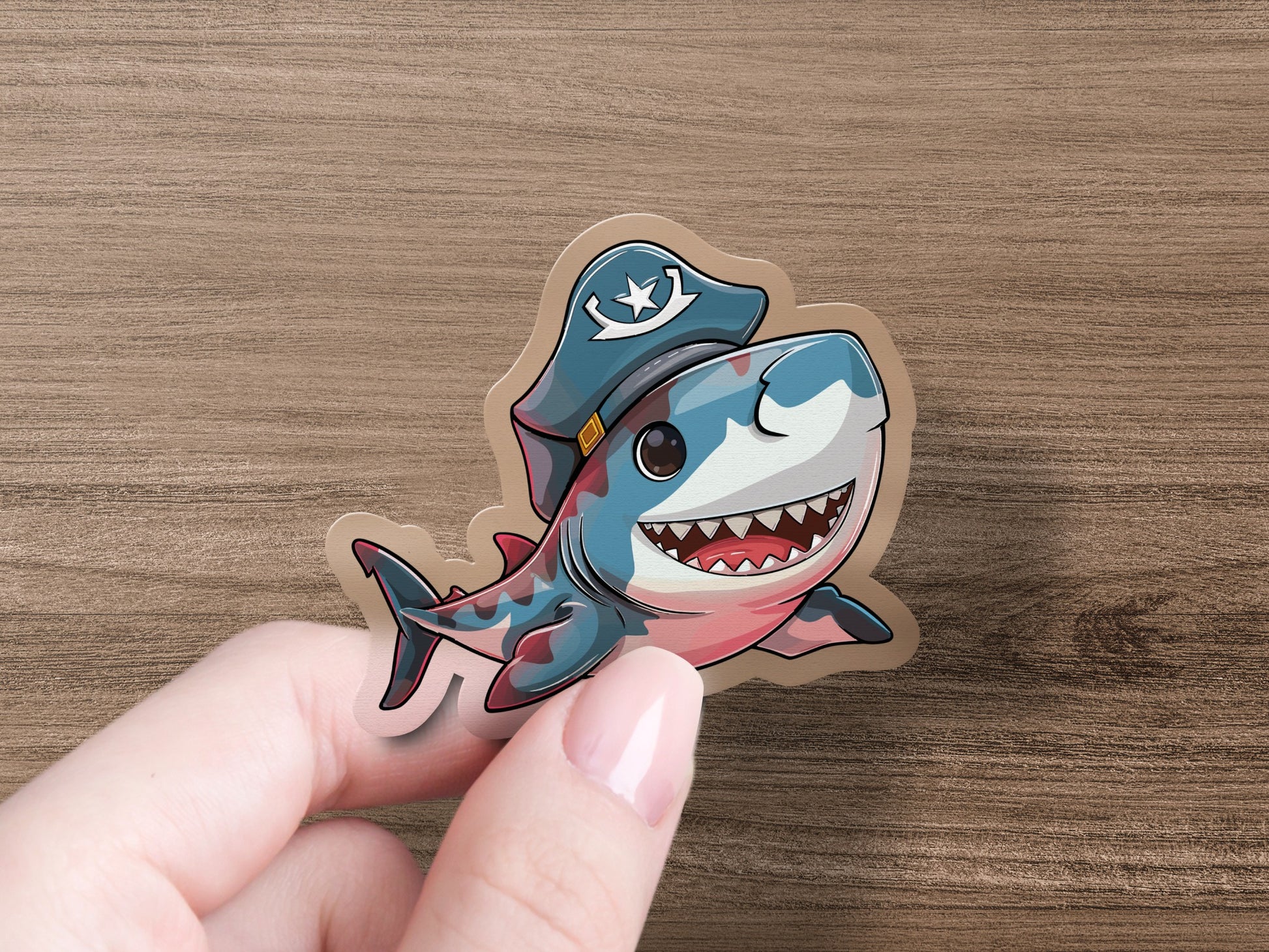 Smiling Shark with Captain Hat Sticker product