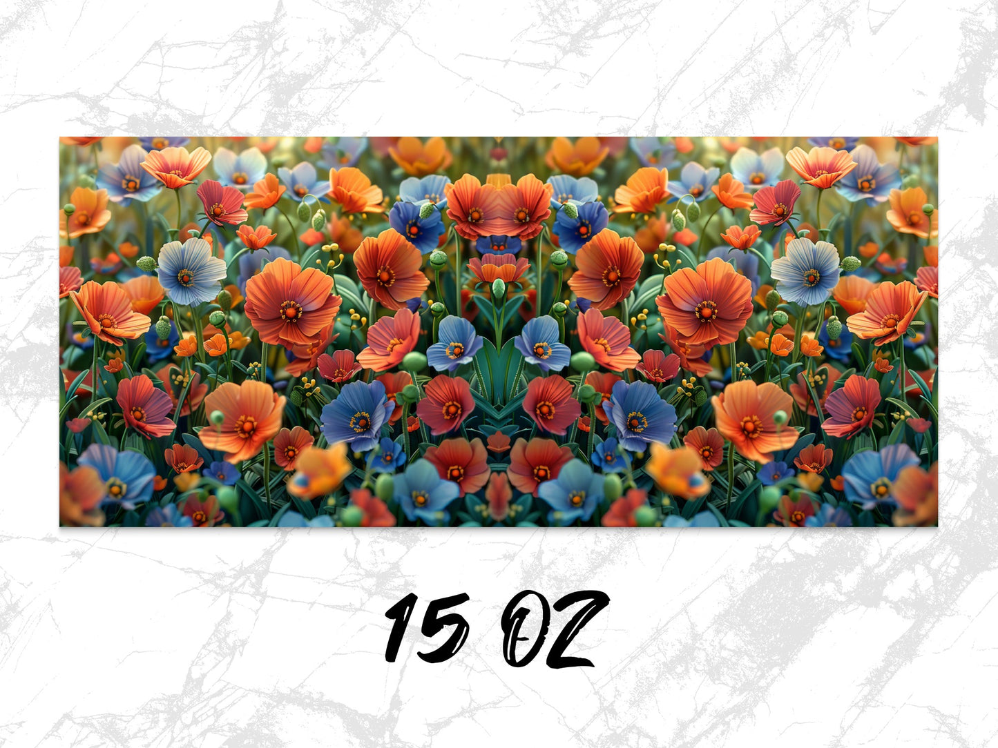 Floral Mouse Pad with Bright Orange and Blue Flowers, Large Desk Mat, Office Accessories, 15 Oz Size, Home Decor