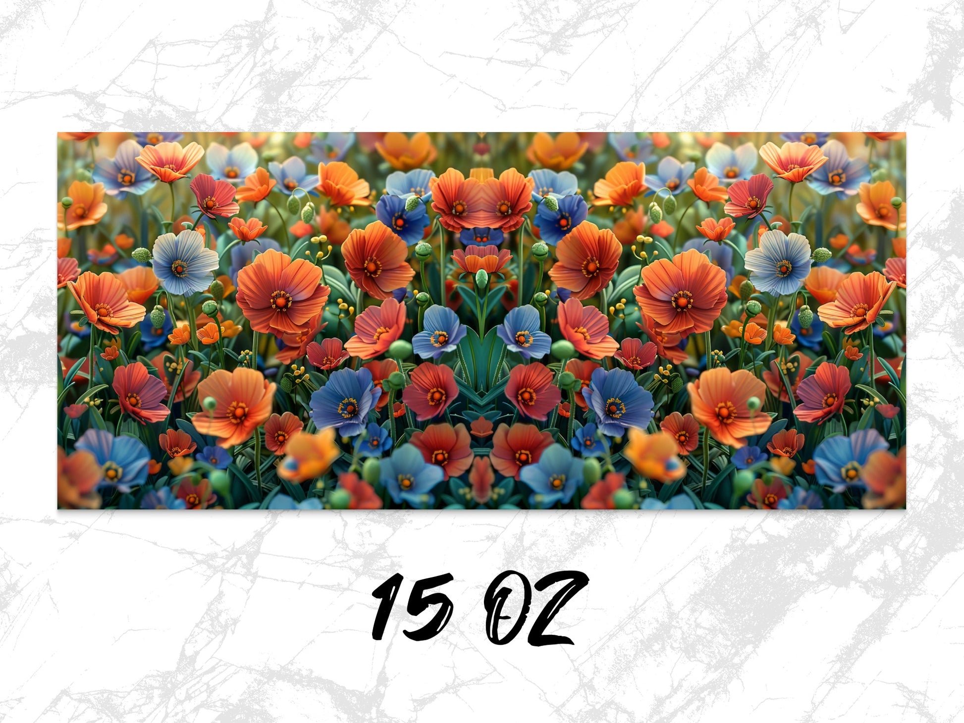Floral Mouse Pad with Bright Orange and Blue Flowers, Large Desk Mat, Office Accessories, 15 Oz Size, Home Decor