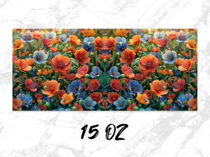 Floral Mouse Pad with Bright Orange and Blue Flowers, Large Desk Mat, Office Accessories, 15 Oz Size, Home Decor