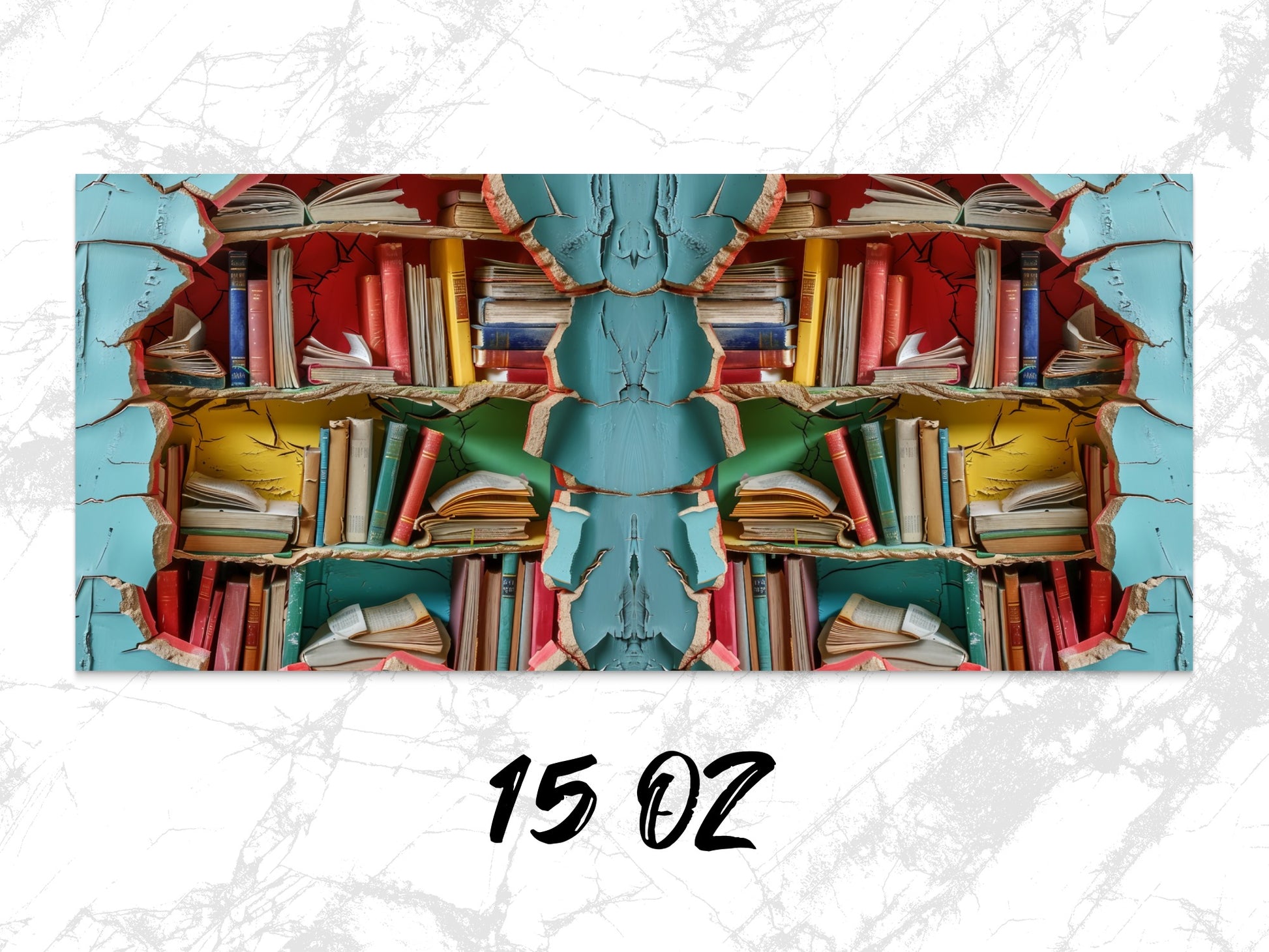 Colorful Abstract Bookshelf Art Print, Vintage Books Wall Decor, Unique Library Illustration, Home Office Artwork