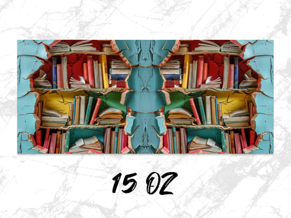 Colorful Abstract Bookshelf Art Print, Vintage Books Wall Decor, Unique Library Illustration, Home Office Artwork