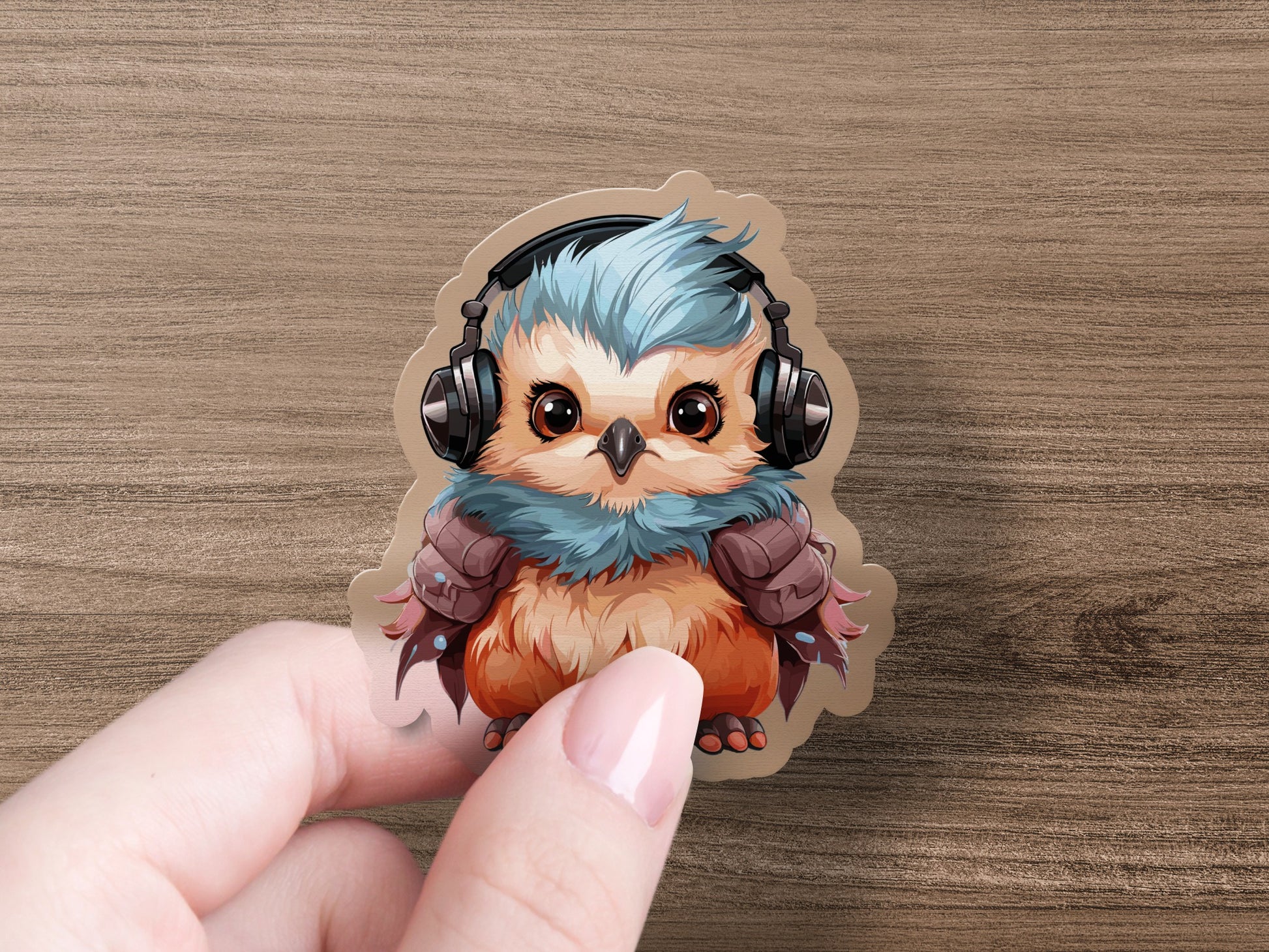 Cute Baby Owl with Headphones Sticker product