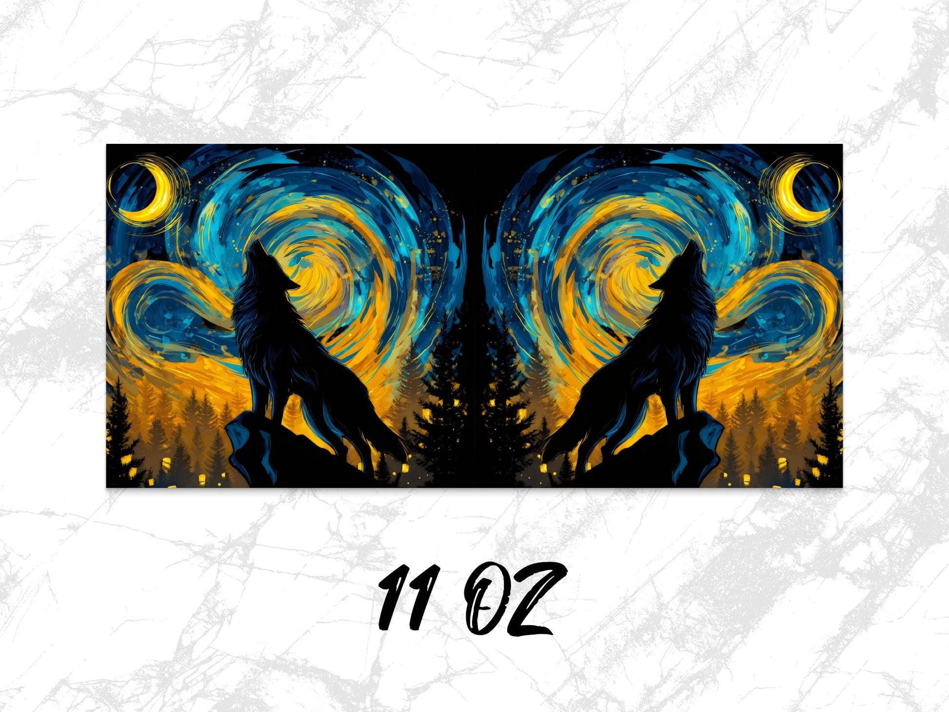 Wolf Silhouette Starry Night Canvas Art Print, Mystical Forest Wall Decor, 11 Oz
