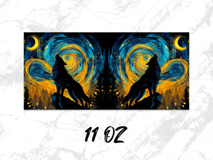Wolf Silhouette Starry Night Canvas Art Print, Mystical Forest Wall Decor, 11 Oz