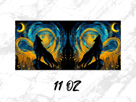Wolf Silhouette Starry Night Canvas Art Print, Mystical Forest Wall Decor, 11 Oz