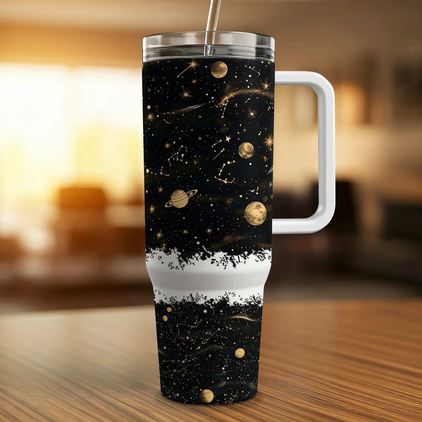 Galaxy Space Tumbler, Insulated Travel Mug, Starry Night Sky Design, Astronomical Coffee Cup with Lid, Gift for Space Lovers
